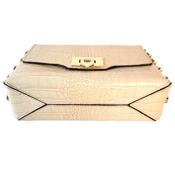 German Fuentes Off-White Croc Embossed Leather Handbag Gold Chain Made in Italy - Picture 9 of 12